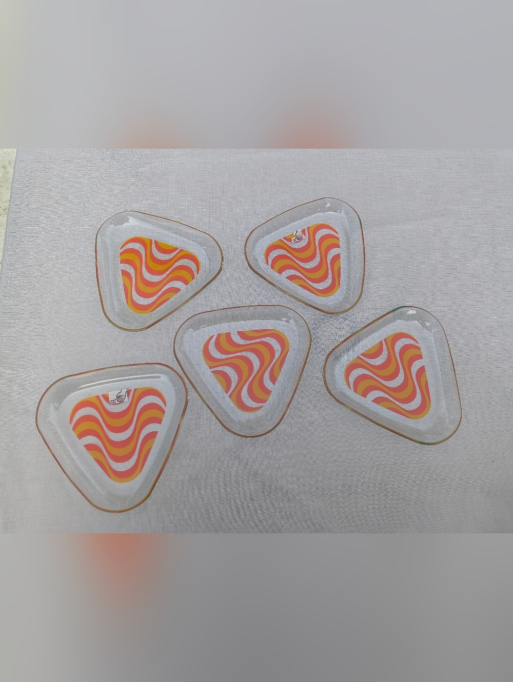 Set of 5 IKEA Orange Wavy Design  Triangular Glass Side Plates